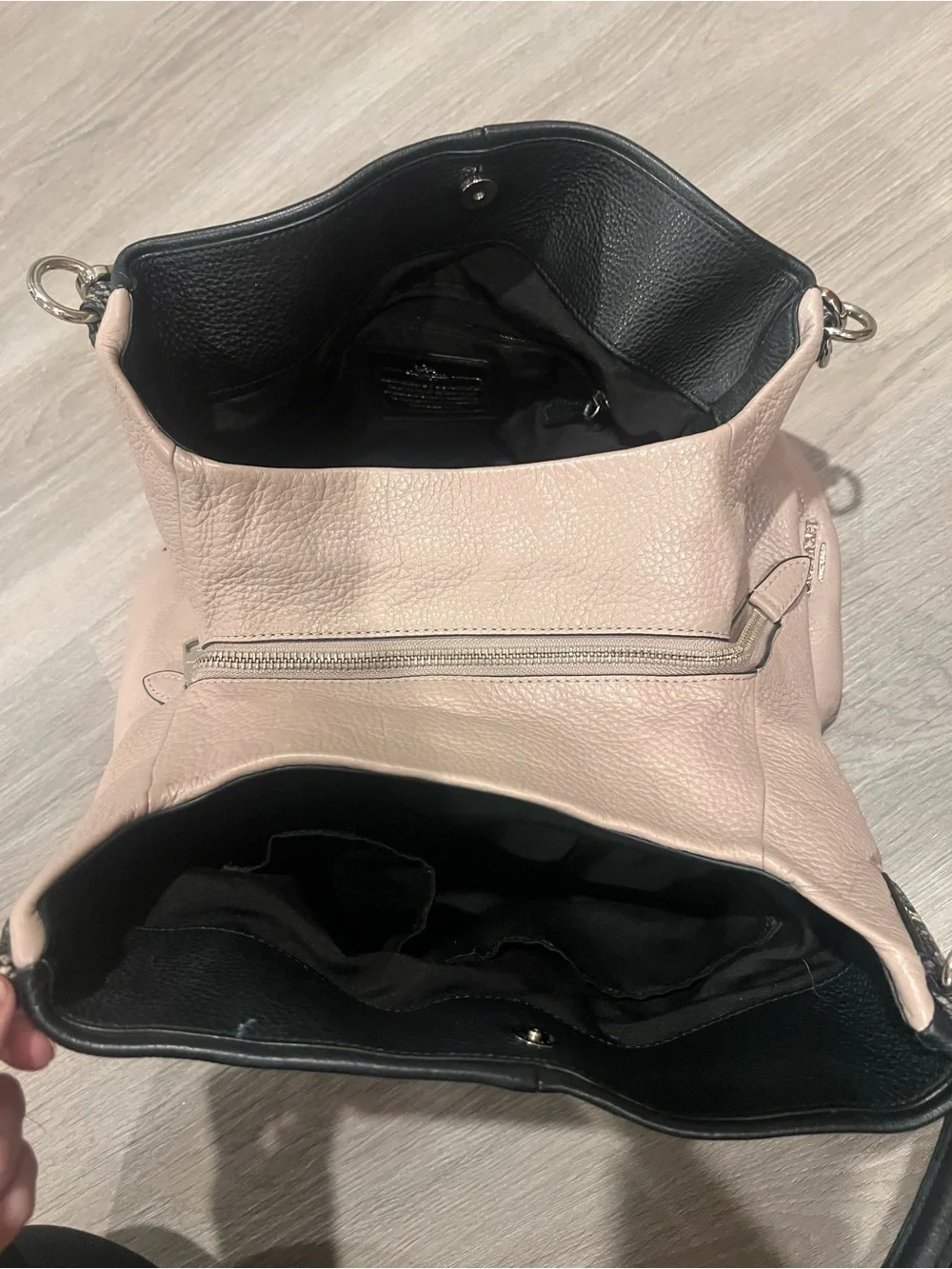 Coach Phoebe Colorblock Leather Shoulder Bag Python Trim F38251 Black Taupe